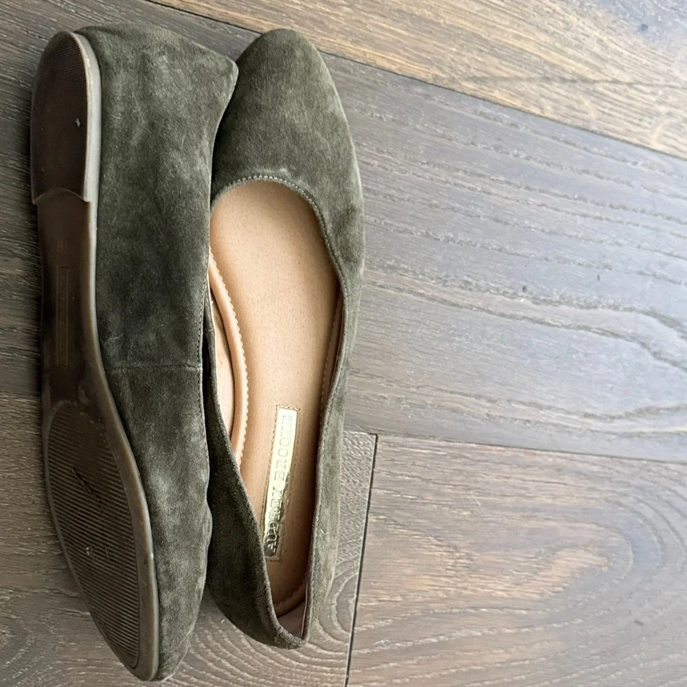 Audrey Brooke Dark Olive Suede Pointed Flats - Picture 2 of 3